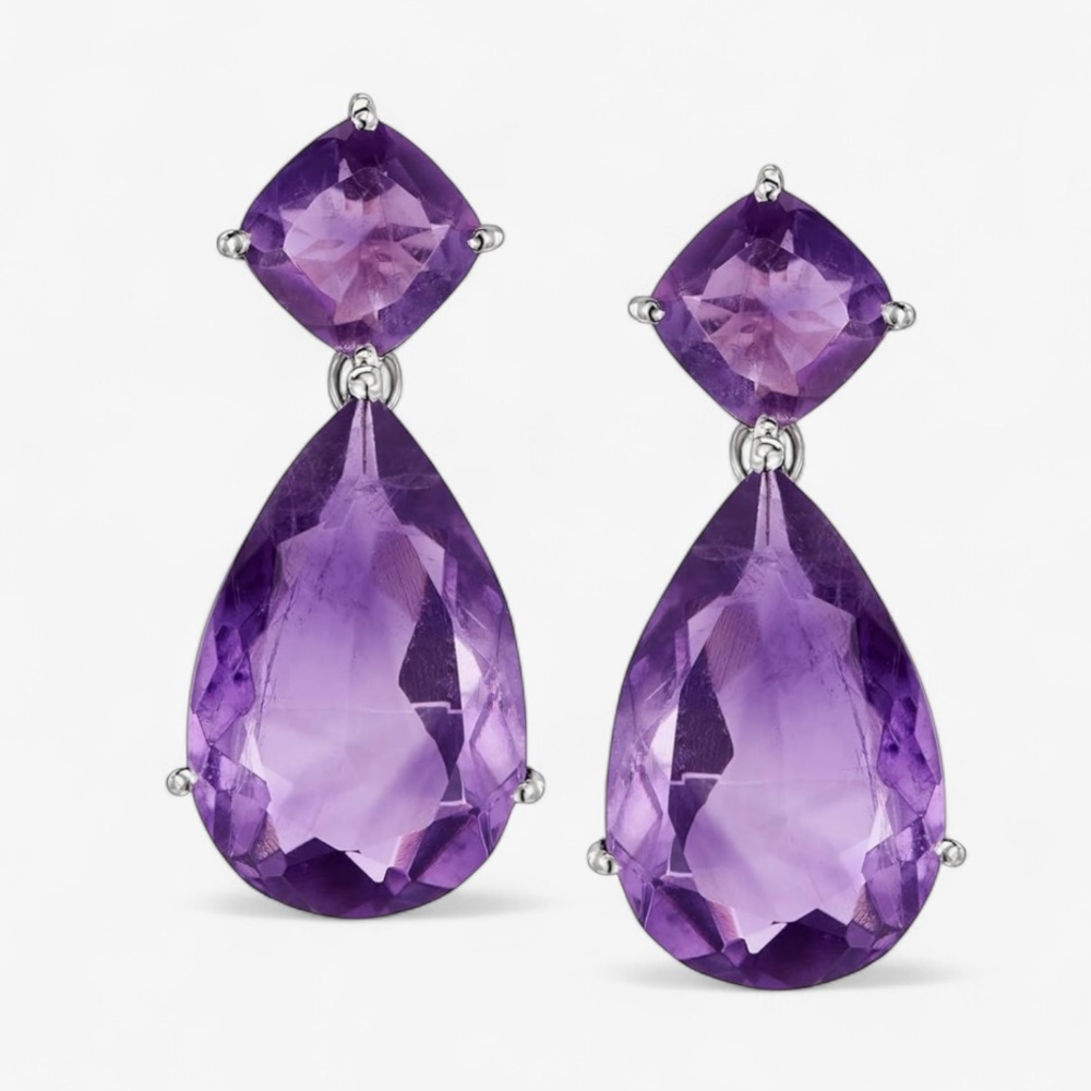 Genuine 20.00 ct. t.w. Amethyst Stunning Drop Earrings in Solid Sterling Silver